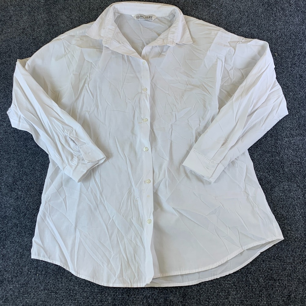 Big Dart Shirt Womens EU 38 White Cotton Long Sleeve Curved Round Hem Button Up